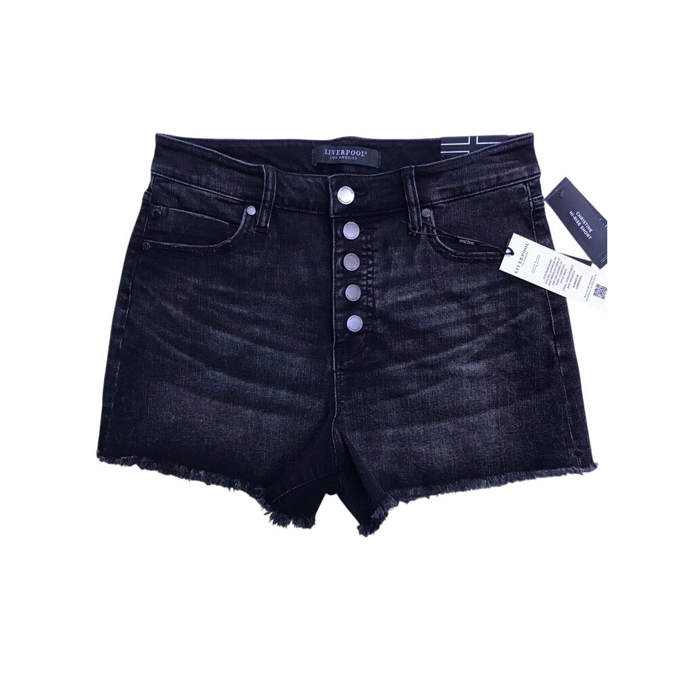 Liverpool Christine Hi-Rise Short Womens 6/28 Black Button Fly Raw Hem Denim